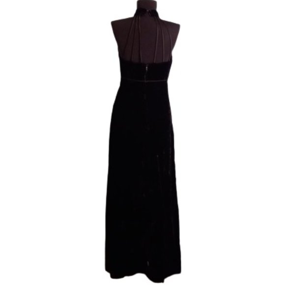 Black Velvet Gown 7 Vintage Rhinestone Bow Accents Maxi Hostess Hand Made - Picture 10 of 14